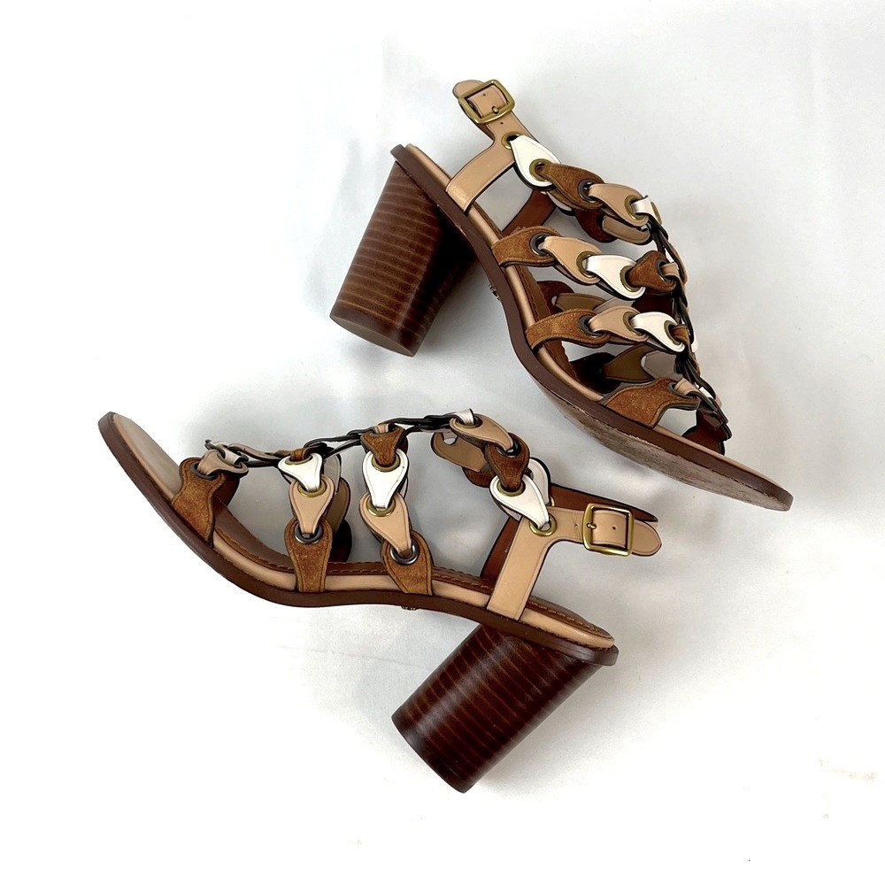 Coach Mid Heel Sandal Links Size 6.5 white Nude Brown Tones - Picture 5 of 15
